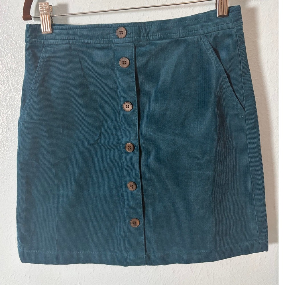 J.Crew Corduroy Button Front Mini Skirt Teal Blue Size 2 Academia Preppy Classic